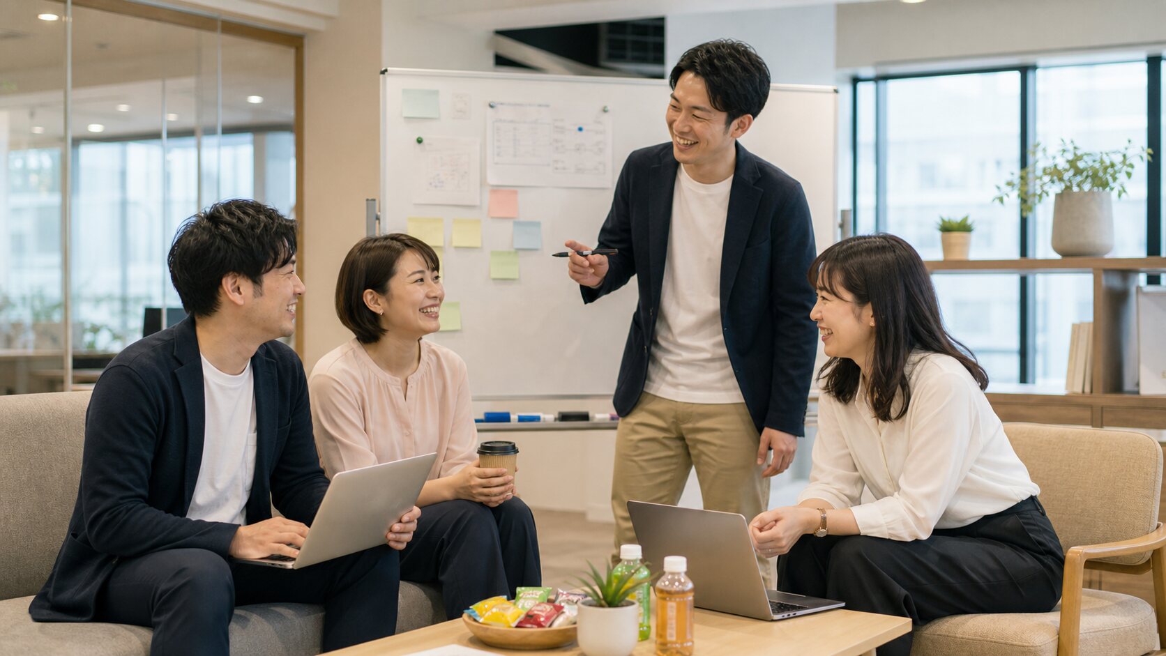 チームで開発内容を確認する様子